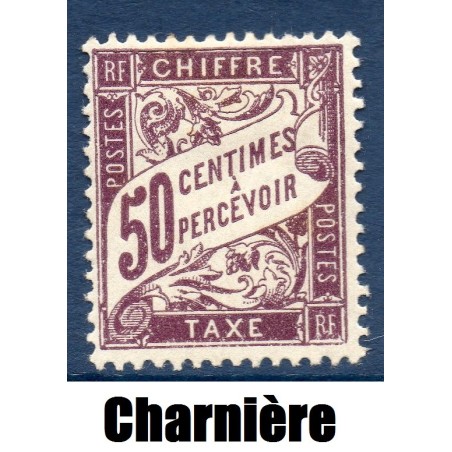 Timbre France Taxes Yvert 37 Type Duval 50c Lilas neuf * avec trace de charnière