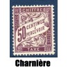 Timbre France Taxes Yvert 37 Type Duval 50c Lilas neuf * avec trace de charnière