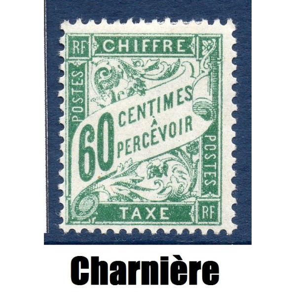 Timbre France Taxes Yvert 38 Type Duval 60c Vert neuf * avec trace de charnière