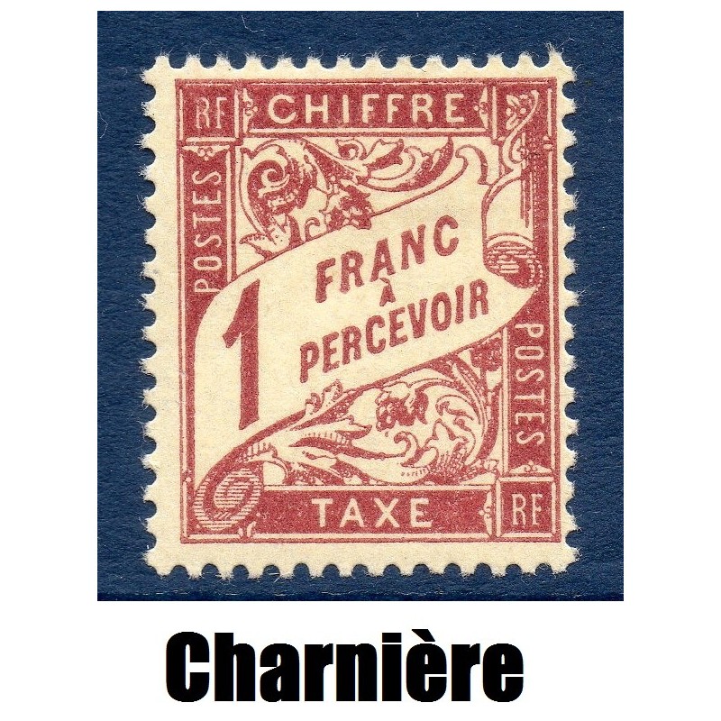 Timbre France Taxes Yvert 40 Type Duval 1f  Lilas brun sur paille neuf * avec trace de charnière