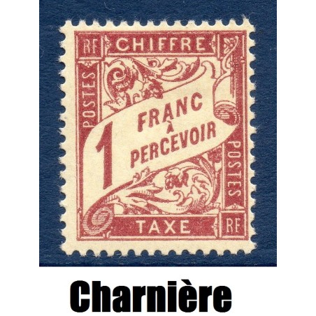 Timbre France Taxes Yvert 40 Type Duval 1f  Lilas brun sur paille neuf * avec trace de charnière