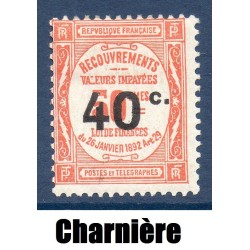 Timbre France Taxes Yvert 50 Type Recouvrement 40c sur 50c rouge neuf * avec trace de charnière