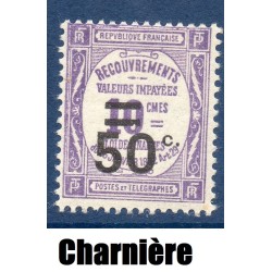 Timbre France Taxes Yvert 51 Type Recouvrement 50c sur 10c violet neuf * avec trace de charnière