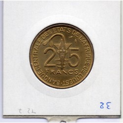 Etats Afrique Ouest 25 francs 1982 Sup KM 9 pièce de monnaie