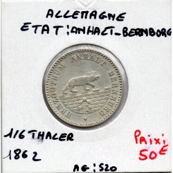 Anhalt-Bernbourg 1/6 thaler 1862 Sup KM 87 pièce de monnaie