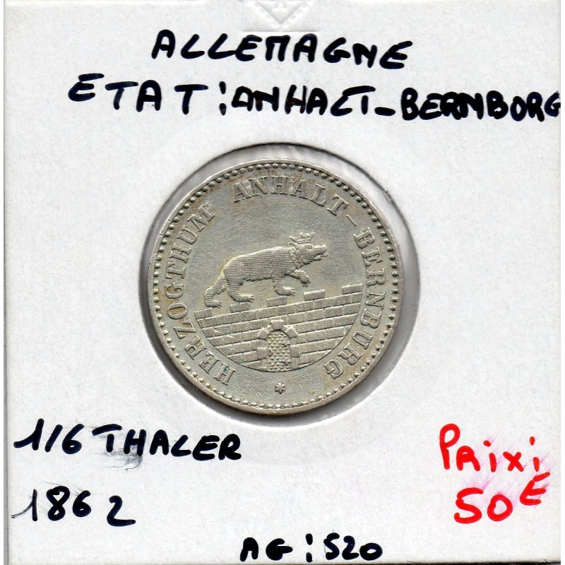 Anhalt-Bernbourg 1/6 thaler 1862 Sup KM 87 pièce de monnaie