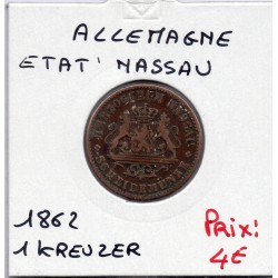 Nassau 1 kreuzer 1862 TB KM 74 pièce de monnaie