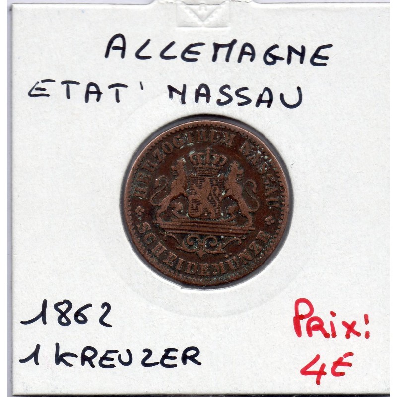 Nassau 1 kreuzer 1862 TB KM 74 pièce de monnaie