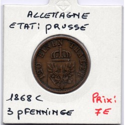 Prusse 3 pfennig 1868 C TTB KM 482 pièce de monnaie