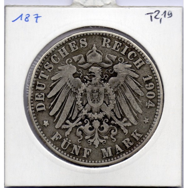 Prusse 5 mark 1904 A TB+ KM 523 pièce de monnaie