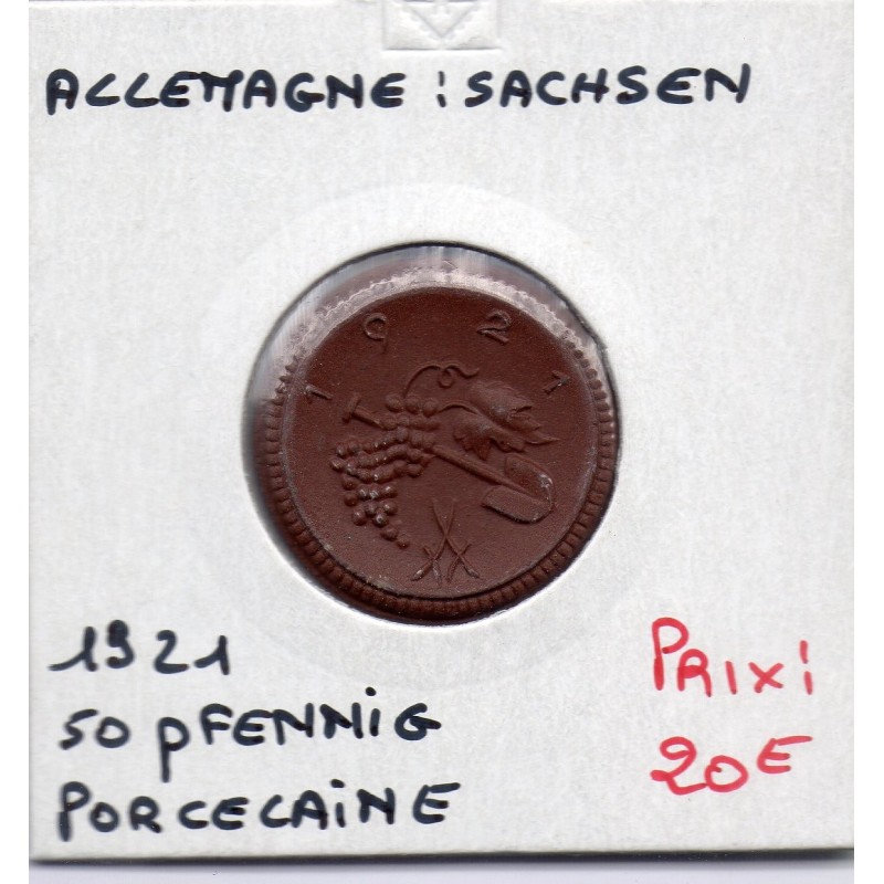 Saxe 50 pfennig porcelaine 1921 Sup KM - pièce de monnaie Saxe 50 pfennig porcelaine 1921 Sup KM - pièce de monnaie