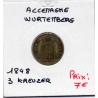 Wurtemberg 3 kreuzer 1848 TTB KM 591 pièce de monnaie