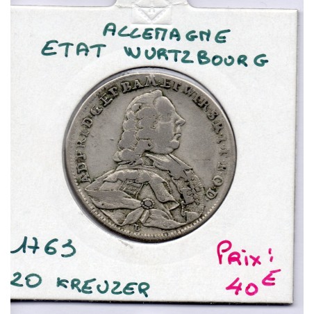Wurtzbourg 20 kreuzer 1763 TB+ KM 358 pièce de monnaie