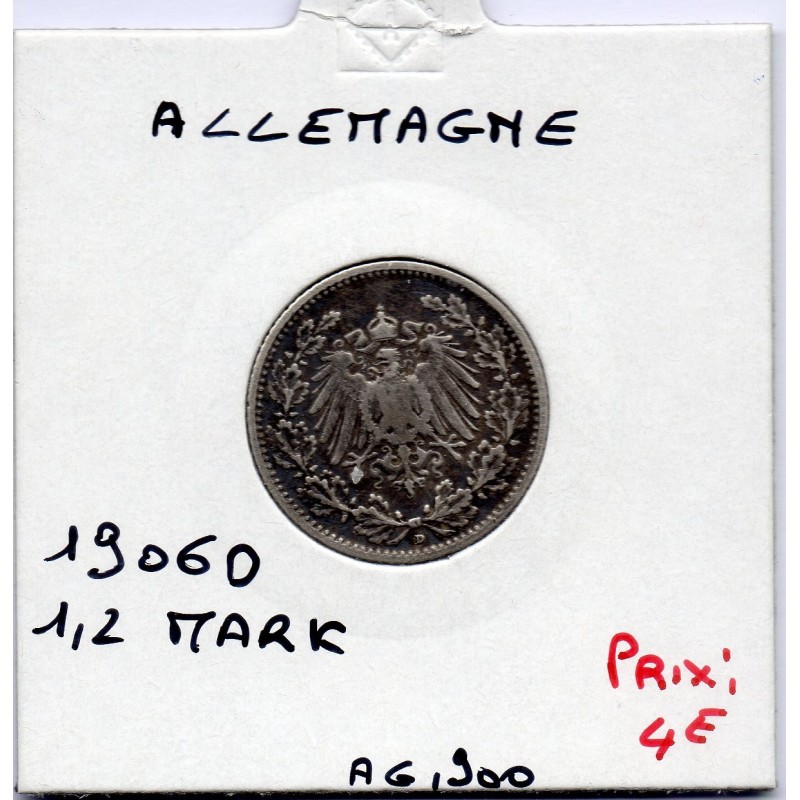 Allemagne 1/2 mark 1906 D, TB+ KM 17 pièce de monnaie