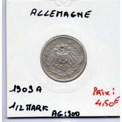 Allemagne 1/2 mark 1909 A, TTB+ KM 17 pièce de monnaie