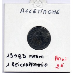Allemagne 1 reichspfennig 1943 D, TTB KM 97 pièce de monnaie