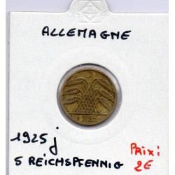 Allemagne 5 reichspfennig 1925 J, TB KM 39 pièce de monnaie