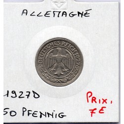 Allemagne 50 reichspfennig 1927 D, Sup KM 49 pièce de monnaie