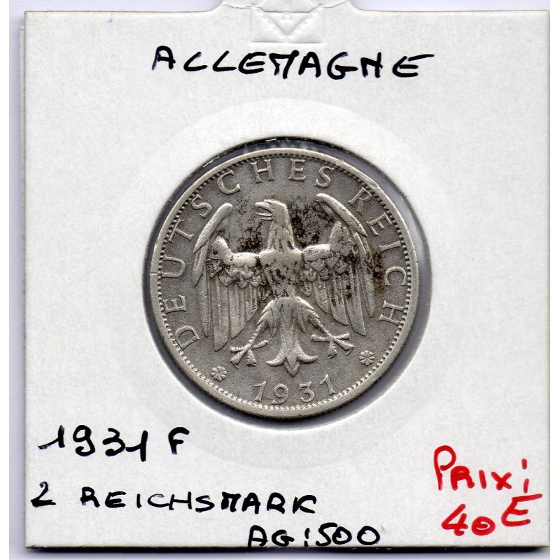 Allemagne 2 reichsmark 1931 F, TTB KM 45 pièce de monnaie