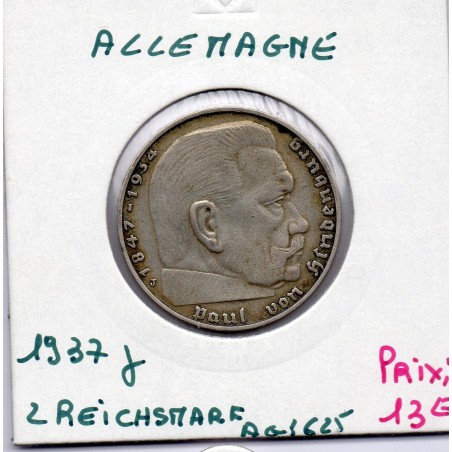 Allemagne 2 reichsmark 1937 J, TTB KM 93 pièce de monnaie