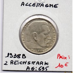 Allemagne 2 reichsmark 1938 B, TTB KM 93 pièce de monnaie