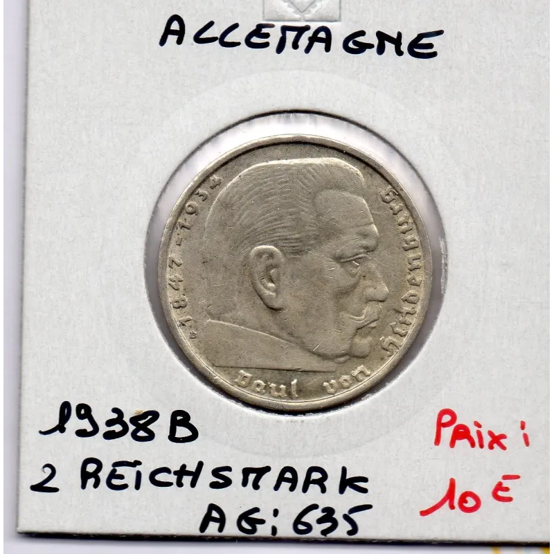 Allemagne 2 reichsmark 1938 B, TTB KM 93 pièce de monnaie Allemagne 2 reichsmark 1938 B, TTB KM 93 pièce de monnaie