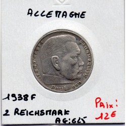 Allemagne 2 reichsmark 1938 F, TTB+ KM 93 pièce de monnaie
