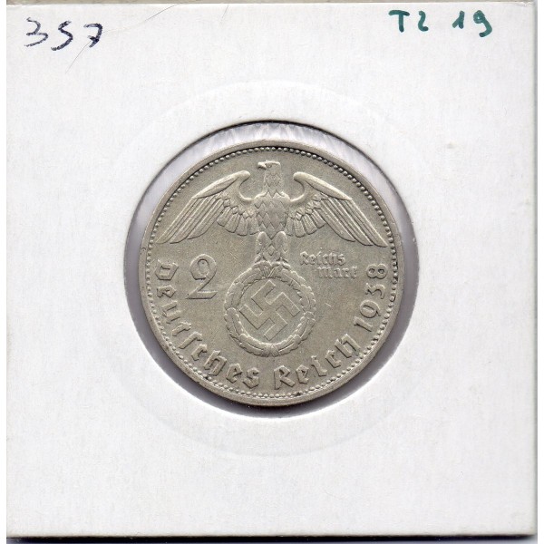 Allemagne 2 reichsmark 1938 G, TTB KM 93 pièce de monnaie