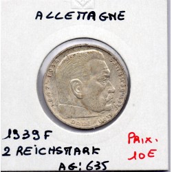 Allemagne 2 reichsmark 1939 F, Sup KM 93 pièce de monnaie
