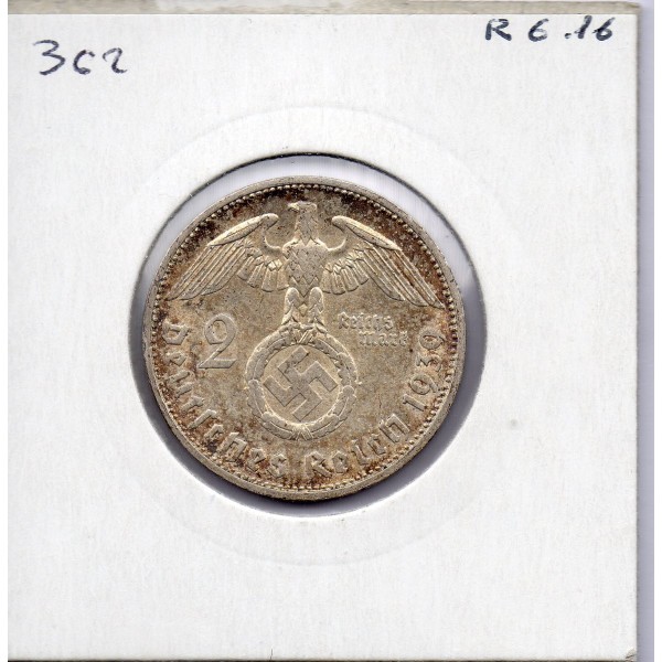 Allemagne 2 reichsmark 1939 F, Sup KM 93 pièce de monnaie