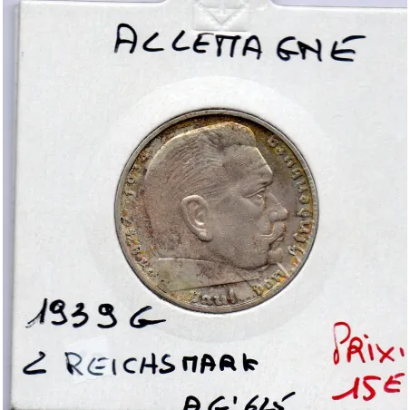 Allemagne 2 reichsmark 1939 G, Sup KM 93 pièce de monnaie