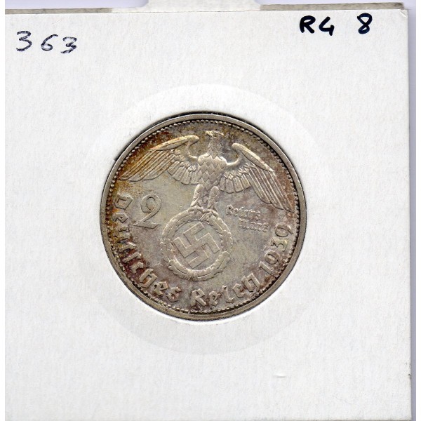 Allemagne 2 reichsmark 1939 G, Sup KM 93 pièce de monnaie