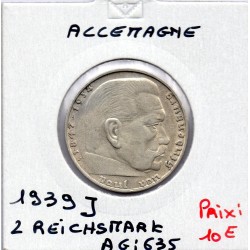 Allemagne 2 reichsmark 1939 J, Sup KM 93 pièce de monnaie