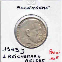 Allemagne 2 reichsmark 1939 J, Sup KM 93 pièce de monnaie