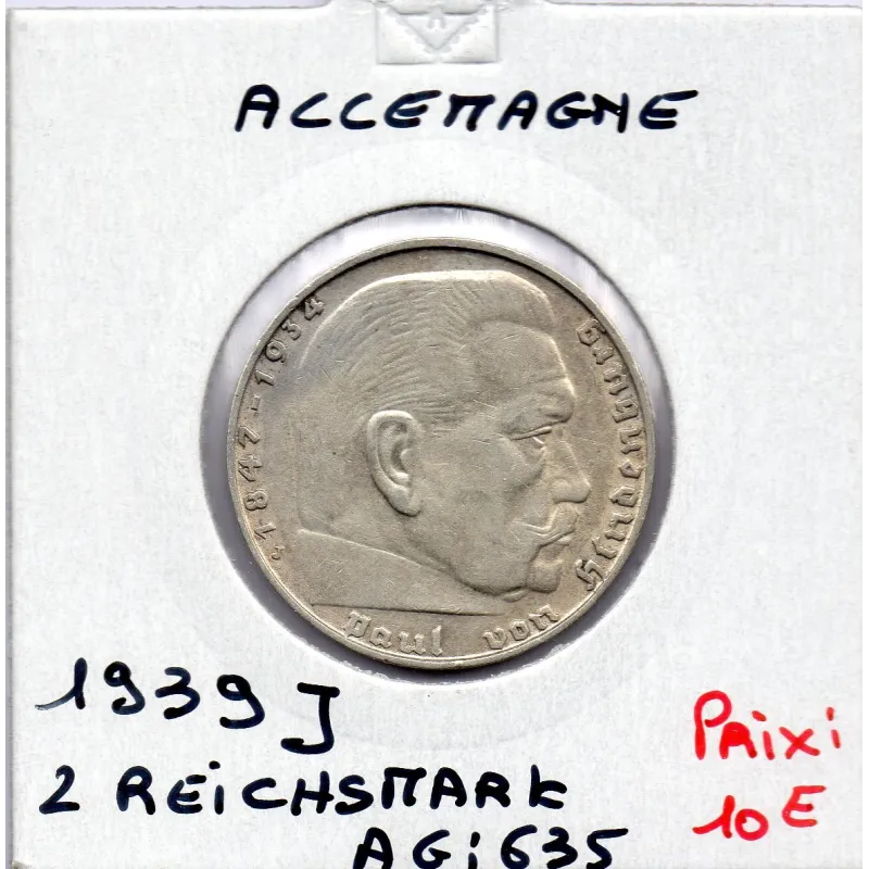 Allemagne 2 reichsmark 1939 J, Sup KM 93 pièce de monnaie Allemagne 2 reichsmark 1939 J, Sup KM 93 pièce de monnaie