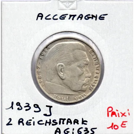 Allemagne 2 reichsmark 1939 J, Sup KM 93 pièce de monnaie