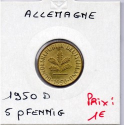 Allemagne RFA 5 pfennig 1950, Sup+ KM 107 pièce de monnaie