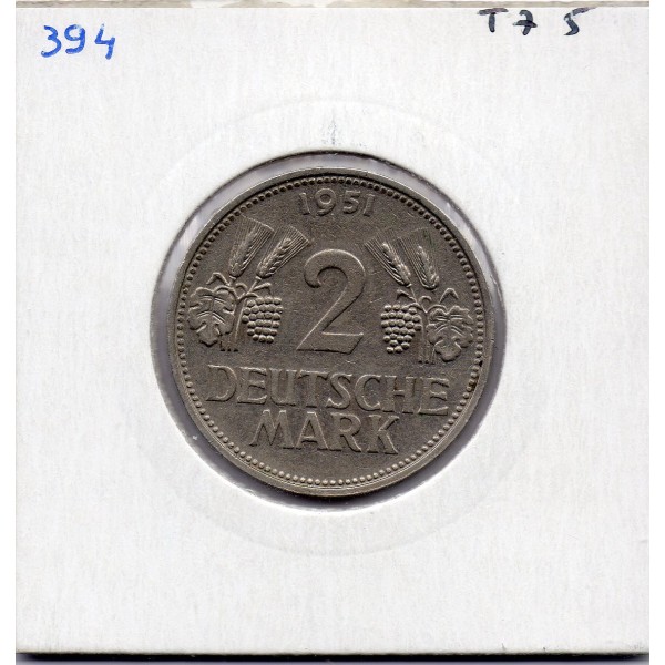 Allemagne RFA 2 deutche mark 1951 D, Sup KM 111 pièce de monnaie