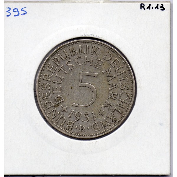Allemagne RFA 5 deutche mark 1951 D, TTB KM 112 pièce de monnaie