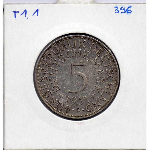 Allemagne RFA 5 deutche mark 1951 F, TTB KM 112 pièce de monnaie