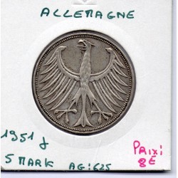 Allemagne RFA 5 deutche mark 1951 J, TTB KM 112 pièce de monnaie