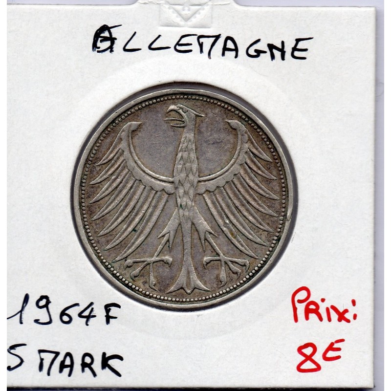 Allemagne RFA 5 deutche mark 1964 F, TTB KM 112 pièce de monnaie