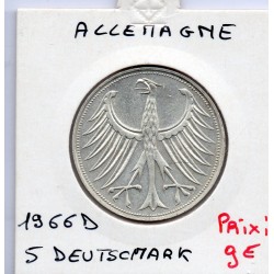 Allemagne RFA 5 deutche mark 1966 D, Sup KM 112 pièce de monnaie