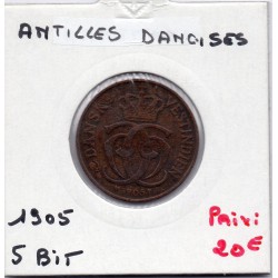 Antilles Danoises 5 bit 1905 TTB-, KM 75 pièce de monnaie