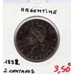 Argentine 2 centavos 1892 TTB, KM 33 pièce de monnaie