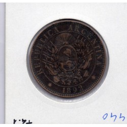 Argentine 2 centavos 1892 TTB, KM 33 pièce de monnaie