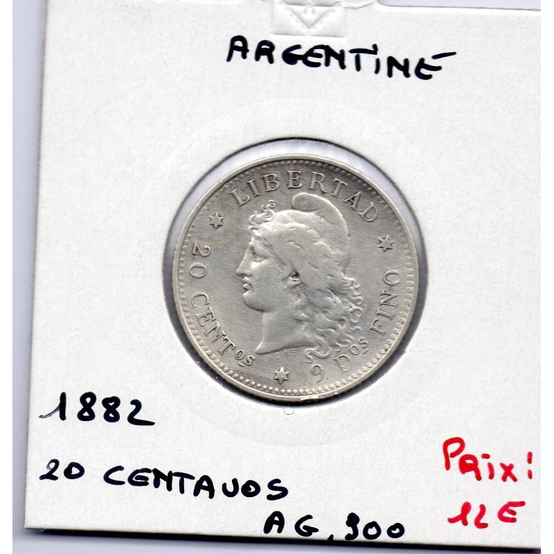 Argentine 20 centavos 1882 TB, KM 27 pièce de monnaie