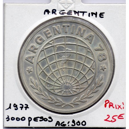 Argentine 3000 pesos 1977 Sup, KM 80 pièce de monnaie