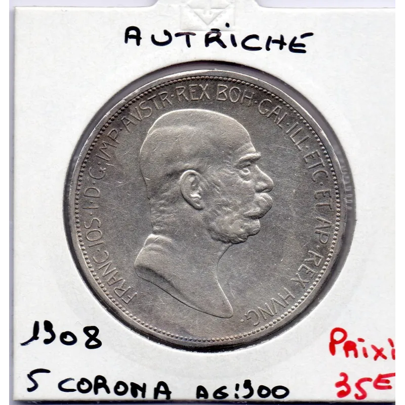 Autriche 5 Corona 1908 TTB, KM 2809 pièce de monnaie
