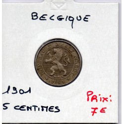 Belgique 5 centimes 1901 en Flamand Grand lion TTB, KM 45 pièce de monnaie